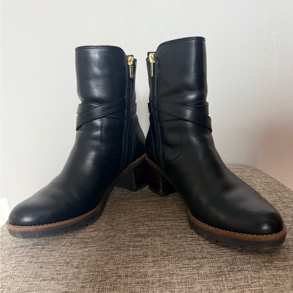 PIKOLINOS Black Leather Mid-Calf Heeled Boots - Picture 5 of 9
